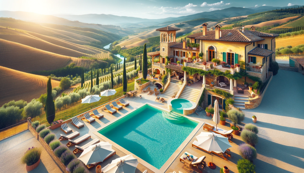 luxuriöses Ferienhaus in Italien mit privatem Pool umgeben von malerischer Landschaft"